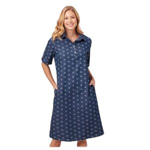 DENIM MOVES DENIM DAISY PRINTED COTTON DRESS WITH POCKETS NWOT
